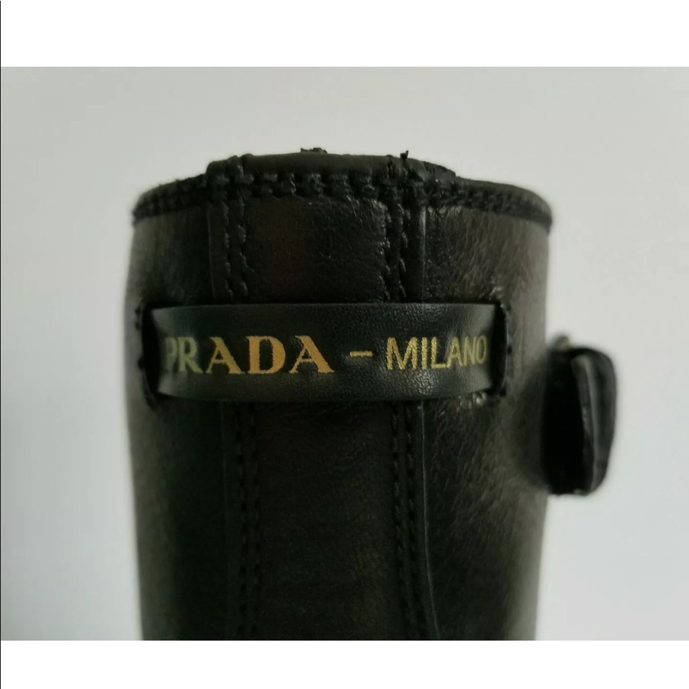 PRADA MILANO  BUCKLE LOGO MOTO BIKER BOOTS 38 7 - Picture 7 of 8